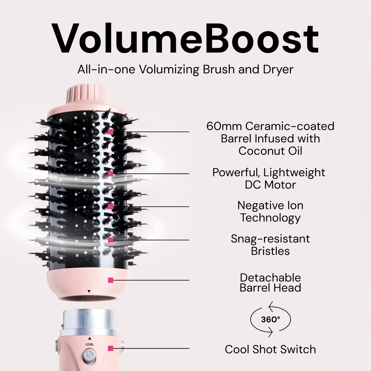 VolumeBoost 60mm 2-in-1 Ceramic Volumizing Brush Dryer